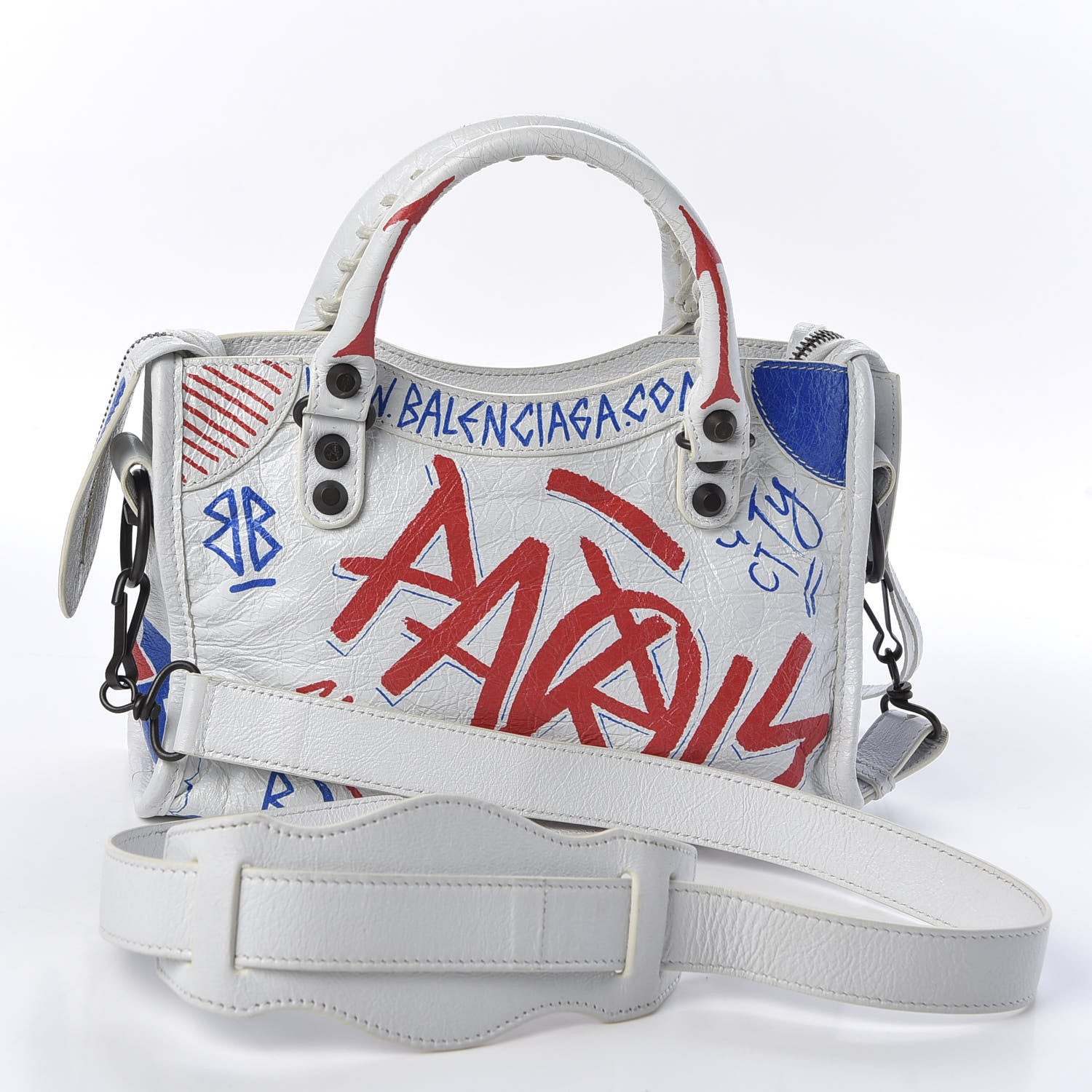 Balenciaga Agneau Graffiti All Over Classic Hardware Mini City White Bleu Rouge 2 of 9