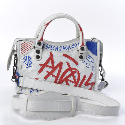 Balenciaga Agneau Graffiti All Over Classic Hardware Mini City White Bleu Rouge 2 of 9