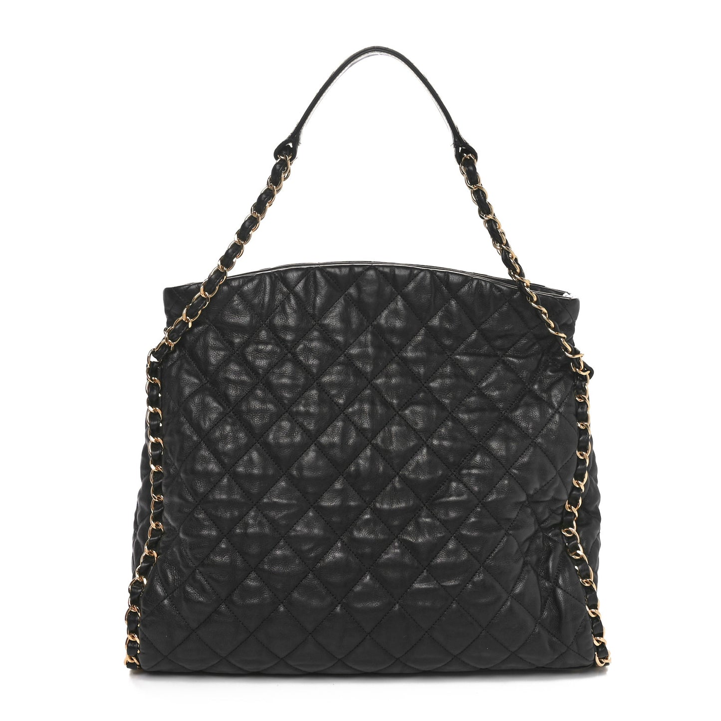 Calfskin Quilted Large Chain Me Hobo Black