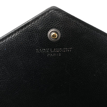 Saint Laurent Grain De Poudre Matelasse Chevron Monogram Monochrome Chain Wallet Black 6 of 13