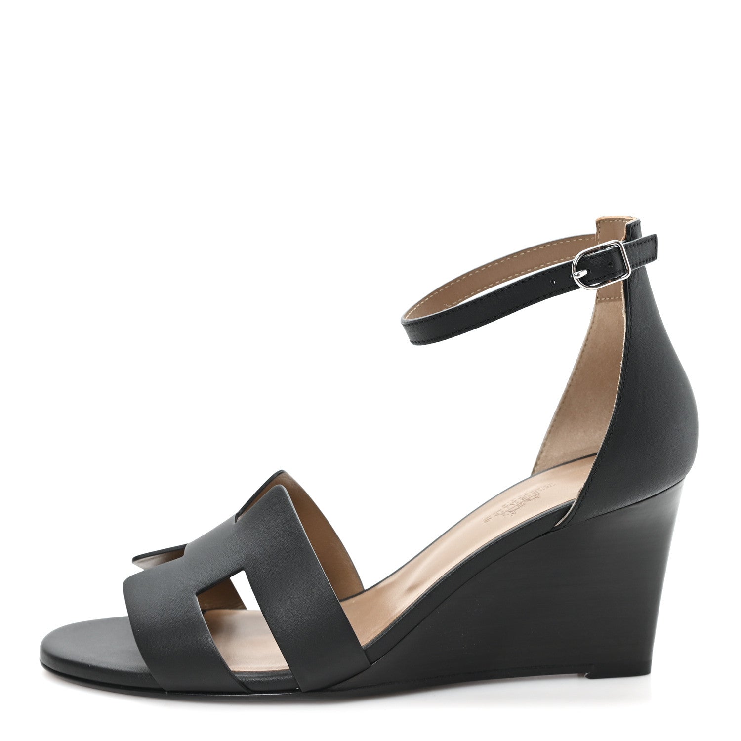 Hermes Calfskin Legend Wedge Sandals 38.5 Black 1 of 10