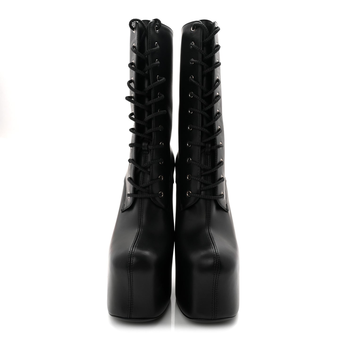 Calfskin Mina Lace Up Platform Boots 38.5 Black