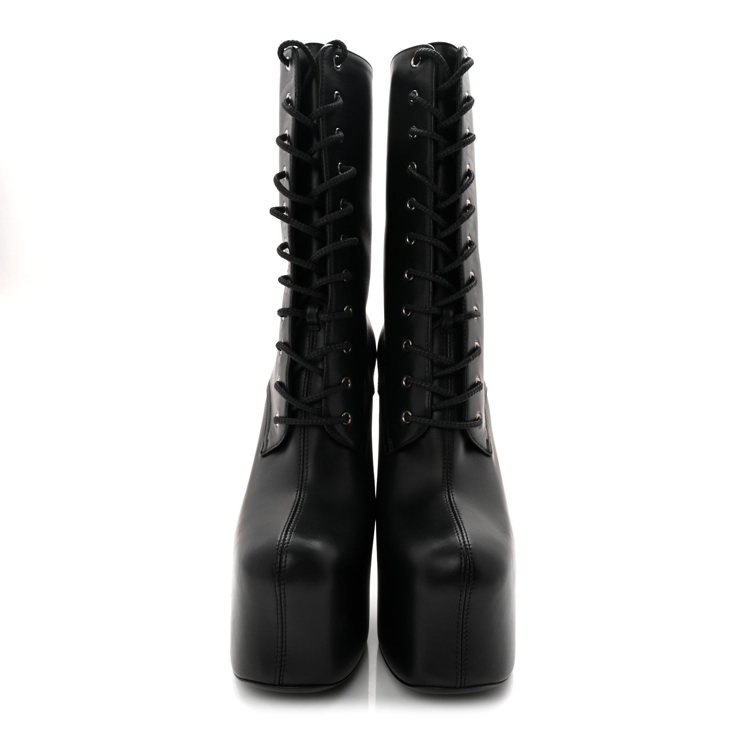 Saint Laurent Calfskin Mina Lace Up Platform Boots 38.5 Black 2 of 9