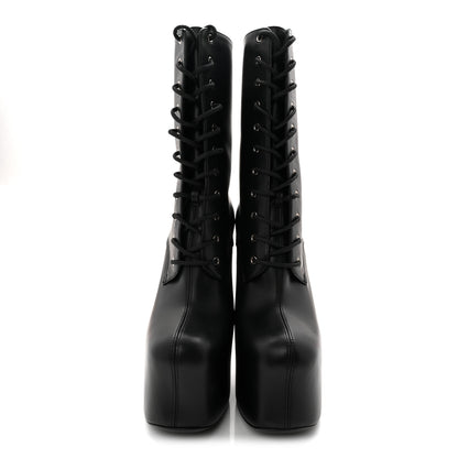 Saint Laurent Calfskin Mina Lace Up Platform Boots 38.5 Black 2 of 9