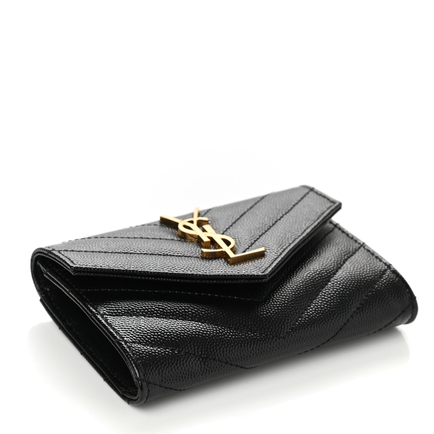 Saint Laurent Grain De Poudre Matelasse Chevron Small Monogram Envelope Wallet Black 4 of 8