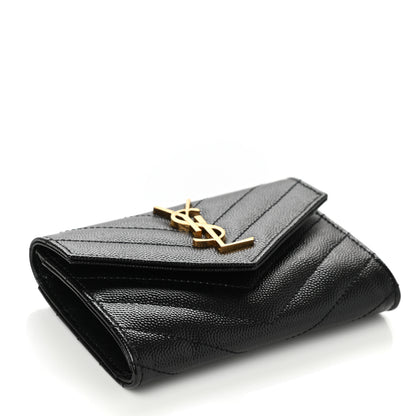 Saint Laurent Grain De Poudre Matelasse Chevron Small Monogram Envelope Wallet Black 4 of 8