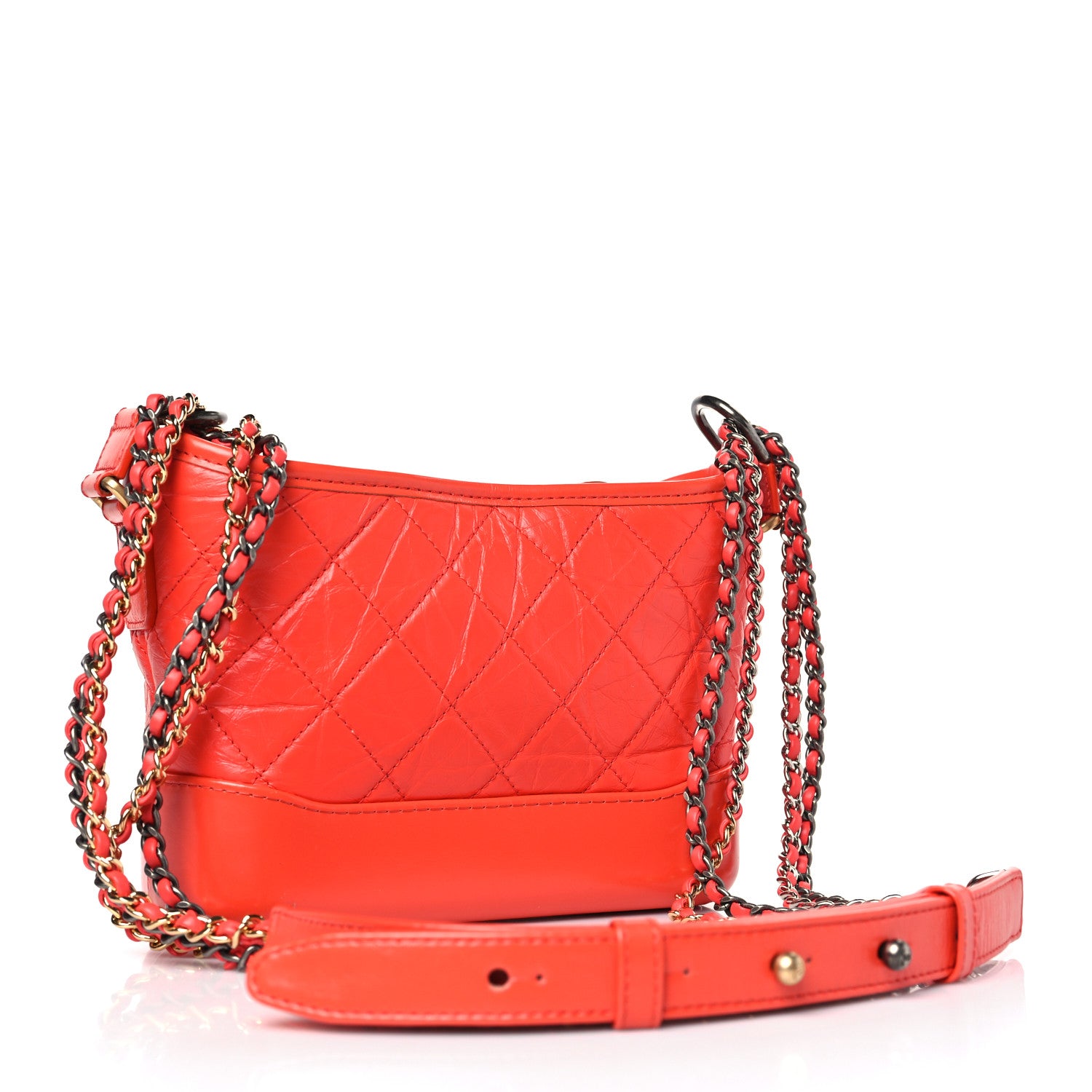 Chanel Aged Calfskin Quilted Small Gabrielle Hobo Red 3 of 9