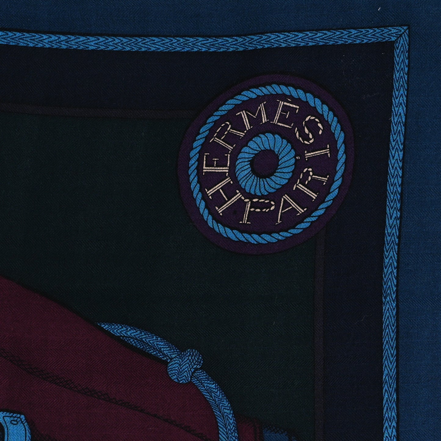 Cashmere Silk Zouaves Et Dragons Shawl 140 Marine Bordeaux Cobalt