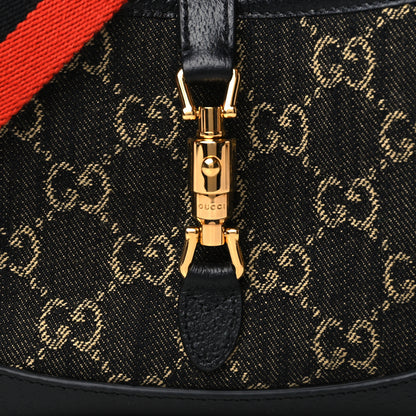Gucci Jacquard Black Denim GG Monogram Textured Dollar Calfskin Mini Jackie 1961 Hobo Black Ivory 7 of 9