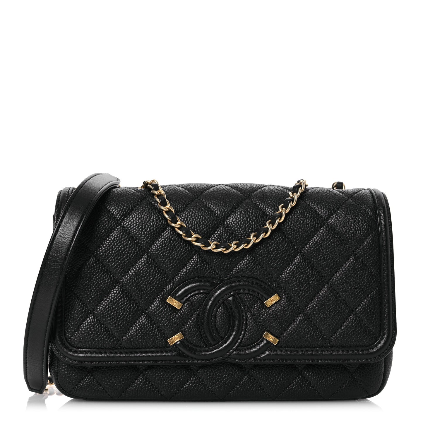 Caviar Quilted Small CC Filigree Flap Black