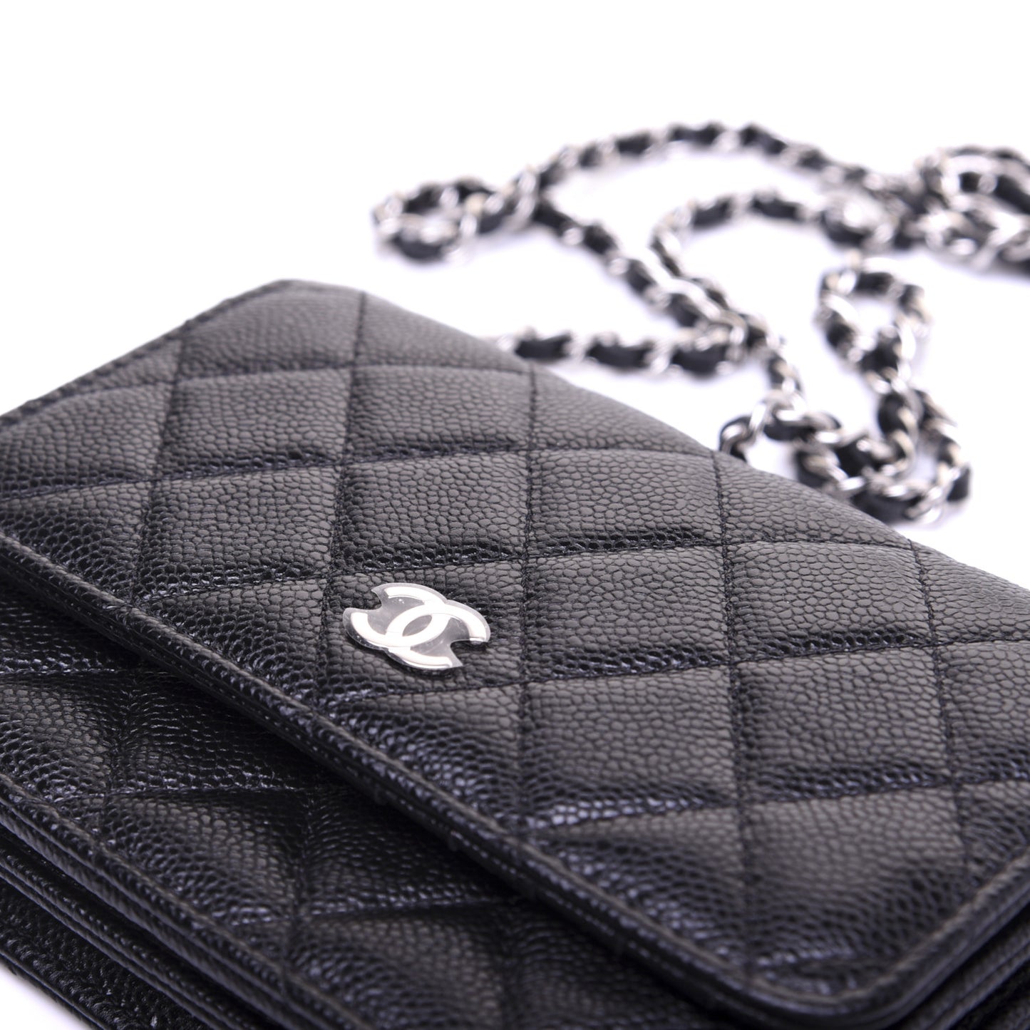 Caviar Quilted Mini Wallet On Chain WOC Black