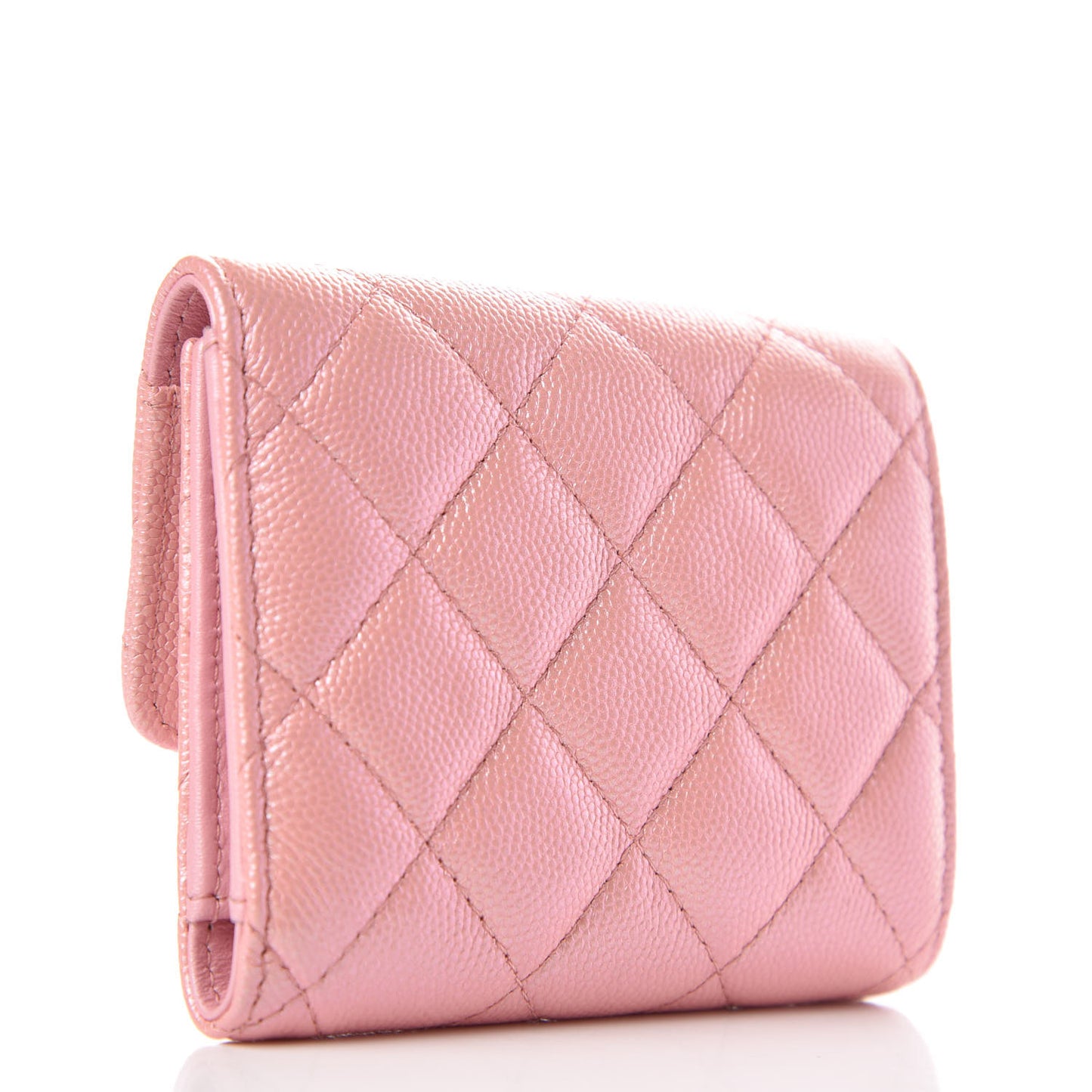 Iridescent Caviar Quilted Small Flap Wallet Rose Pink