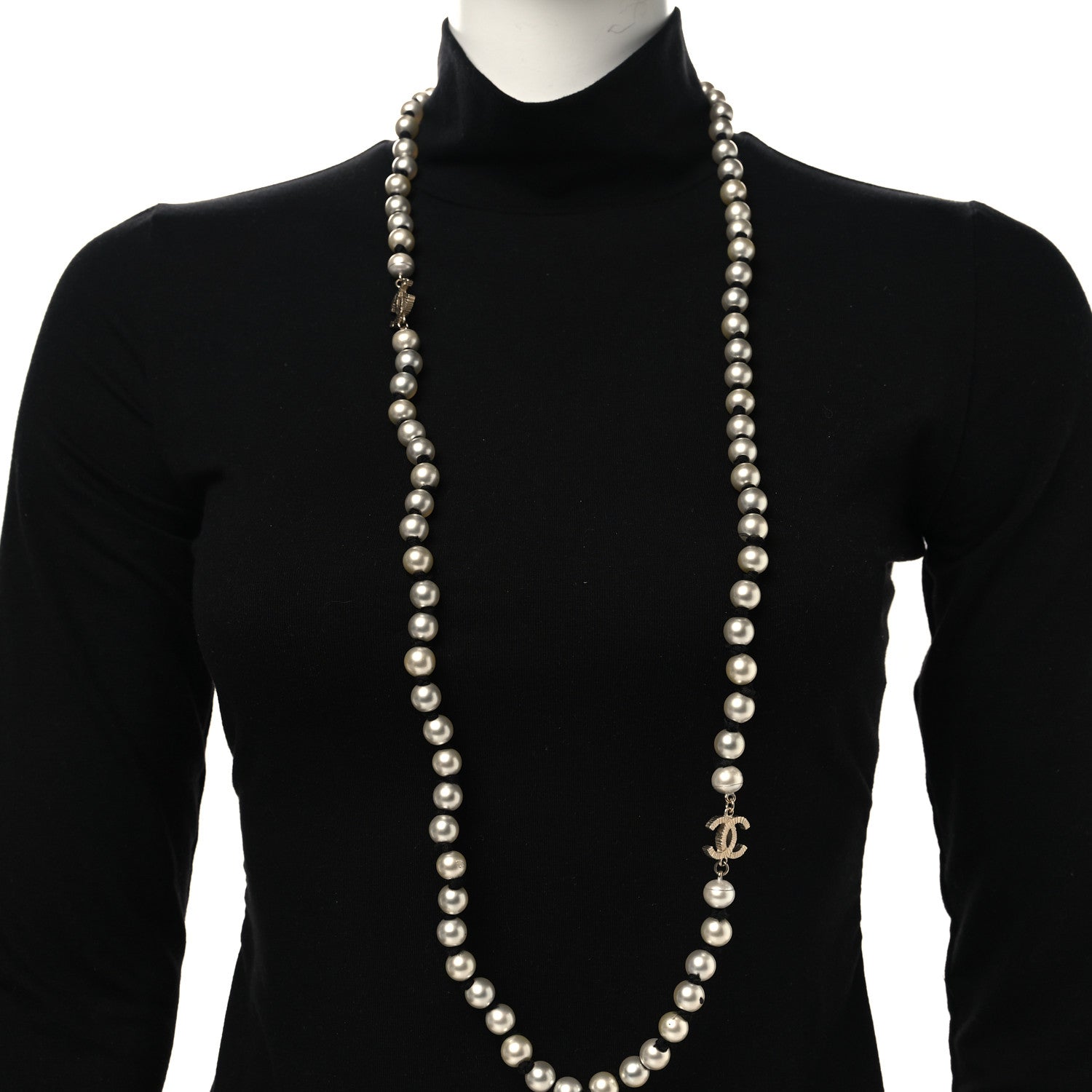 Chanel Pearl Grosgrain CC Long Necklace Gold 2 of 6