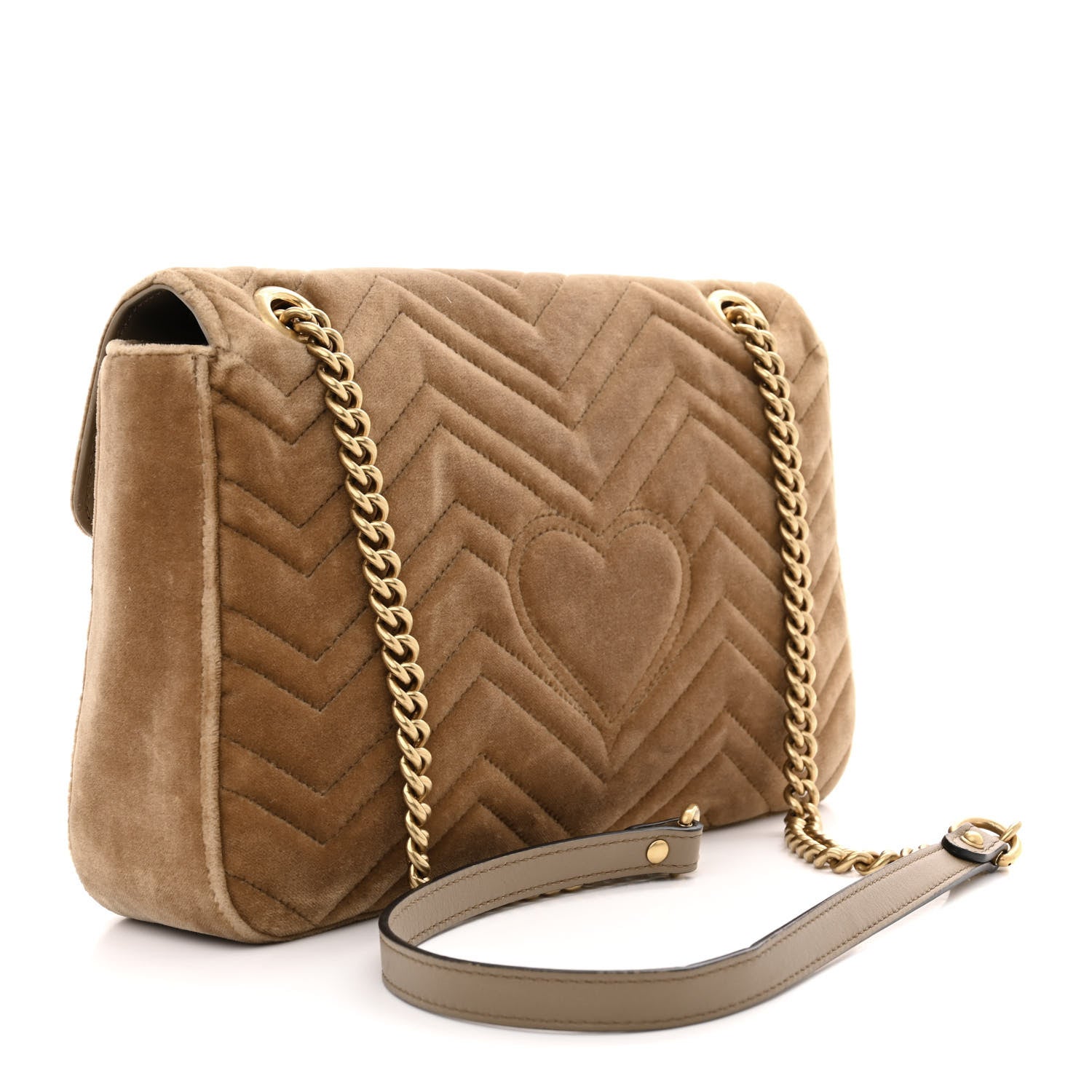 Gucci Velvet Matelasse Medium GG Marmont Shoulder Bag Taupe 3 of 12