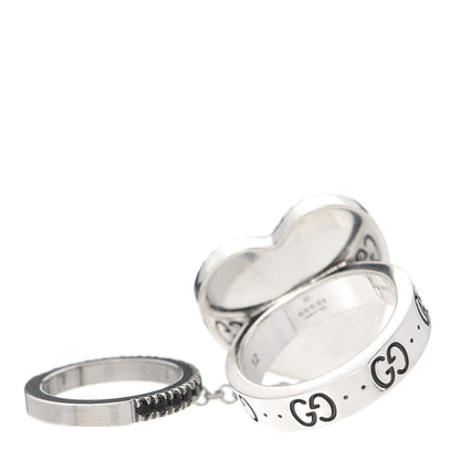 Gucci Sterling Silver Black Onyx Heart 25 Chain Ring 52 6 3 of 5
