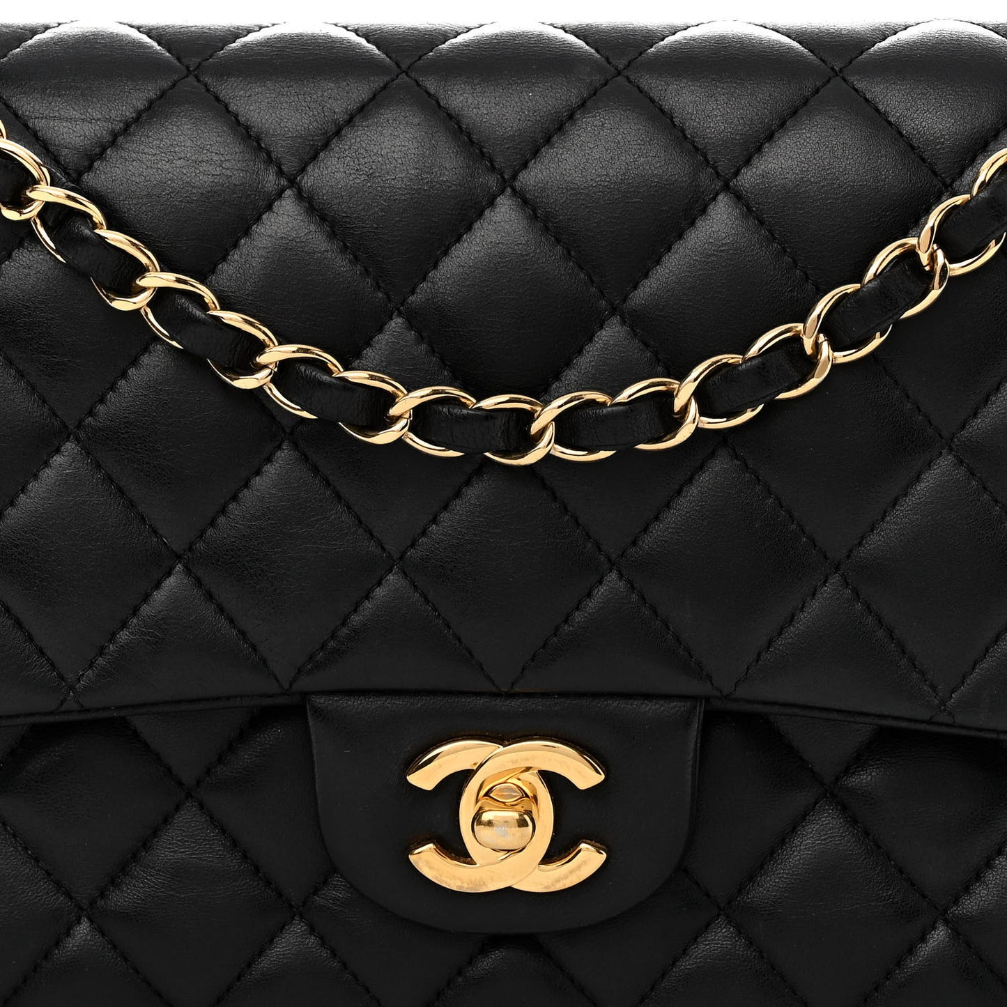 Lambskin Quilted Medium Double Flap Black