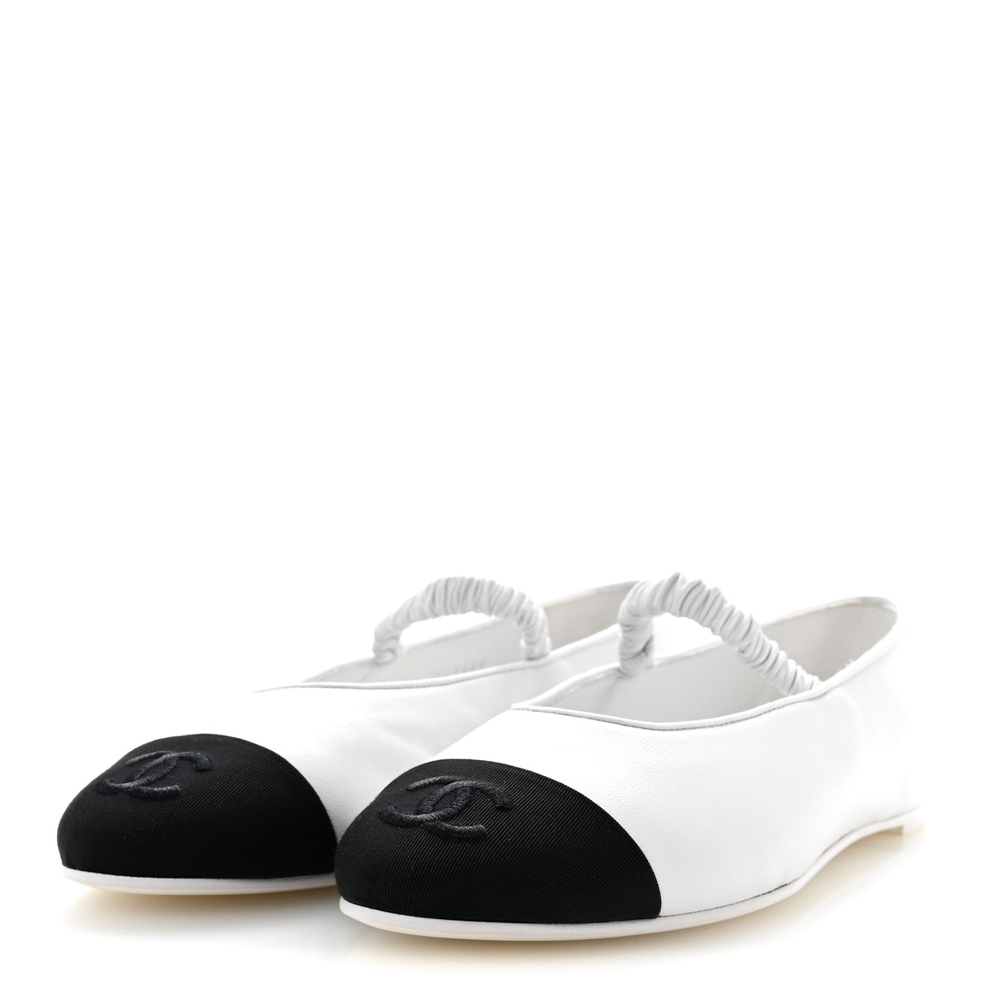Lambskin Knit Grosgrain Cap Toe CC Ballerina Flats With Leg Warmers 38.5 White Black