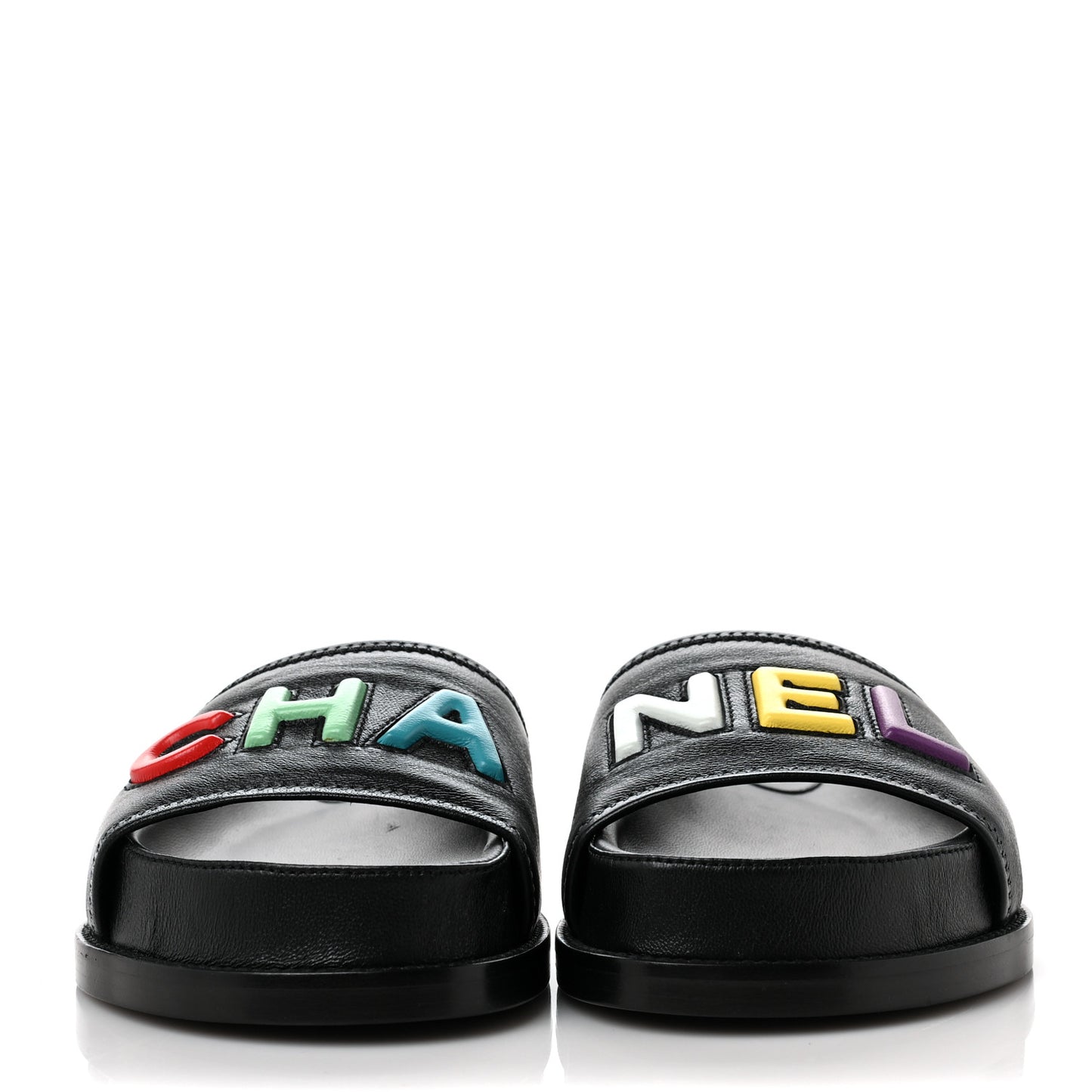 Lambskin Cha-Nel Mule Sandals 37 Black Multicolor