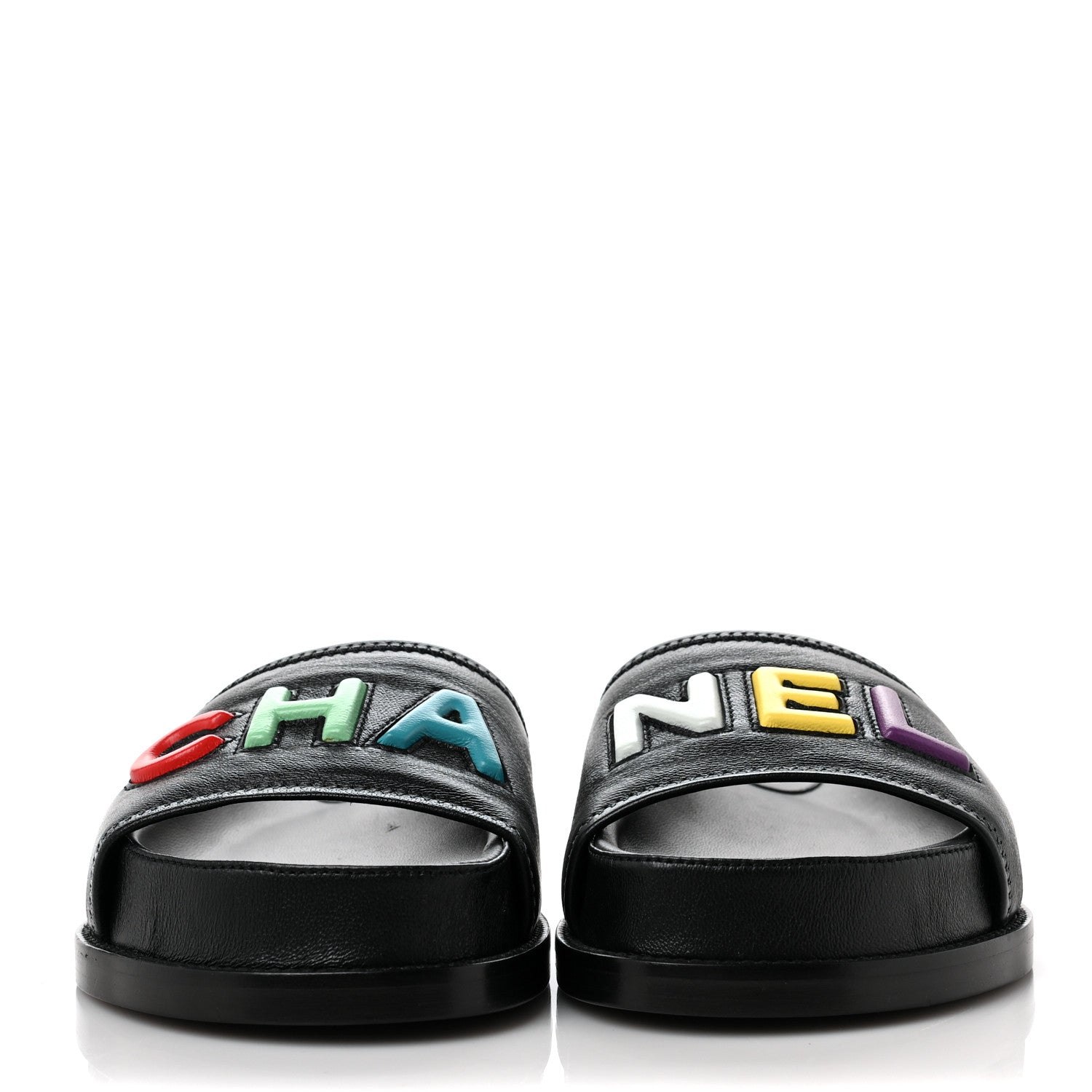 Chanel Lambskin Cha-Nel Mule Sandals 37 Black Multicolor 2 of 7