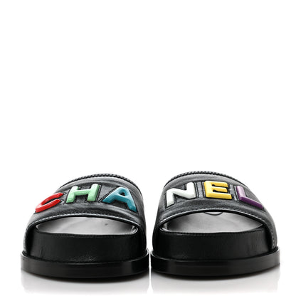Chanel Lambskin Cha-Nel Mule Sandals 37 Black Multicolor 2 of 7