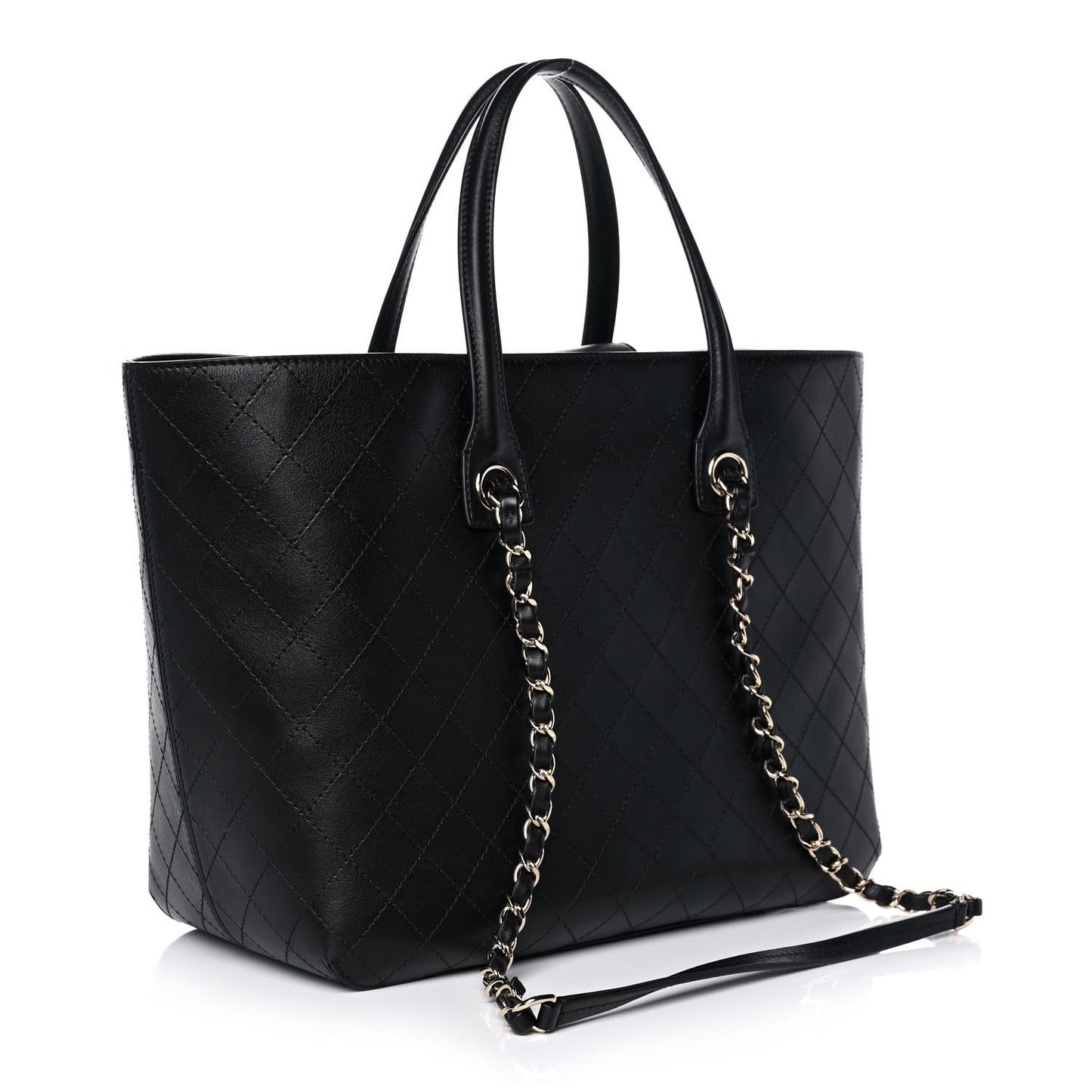 Calfskin Stitched Shopping Tote Black