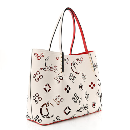 Christian Louboutin Calfskin Perforated Large Loubinthesky Cabarock Spikes Tote Snow 3 of 9