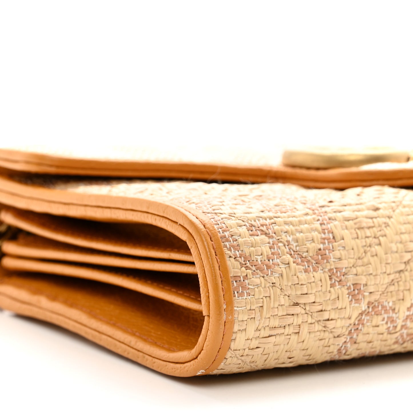 Raffia GG Monogram Matelasse GG Marmont Chain Wallet Natural Beige Off White Sun Oil