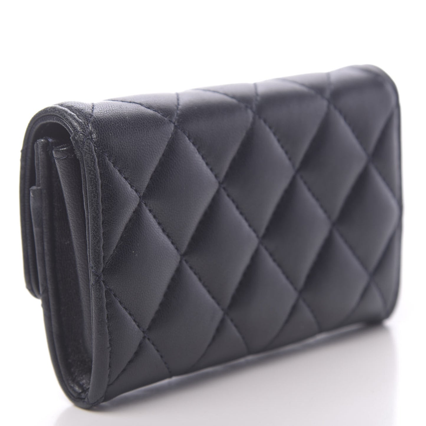 Lambskin Quilted Flap Card Holder Navy