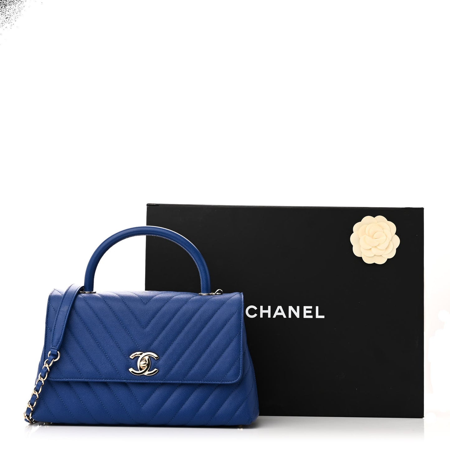 Caviar Chevron Quilted Small Coco Handle Flap Blue