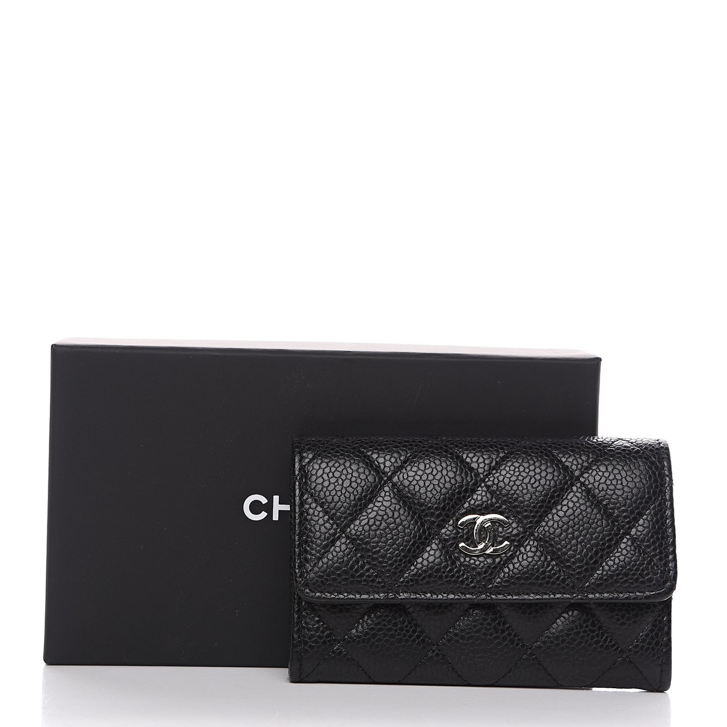 Caviar Quilted Flap Card Holder Black