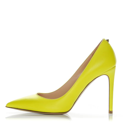 Valentino Garavani Matte Calfskin Rockstud New Plain 100mm Pumps 37 Yellow 1 of 13