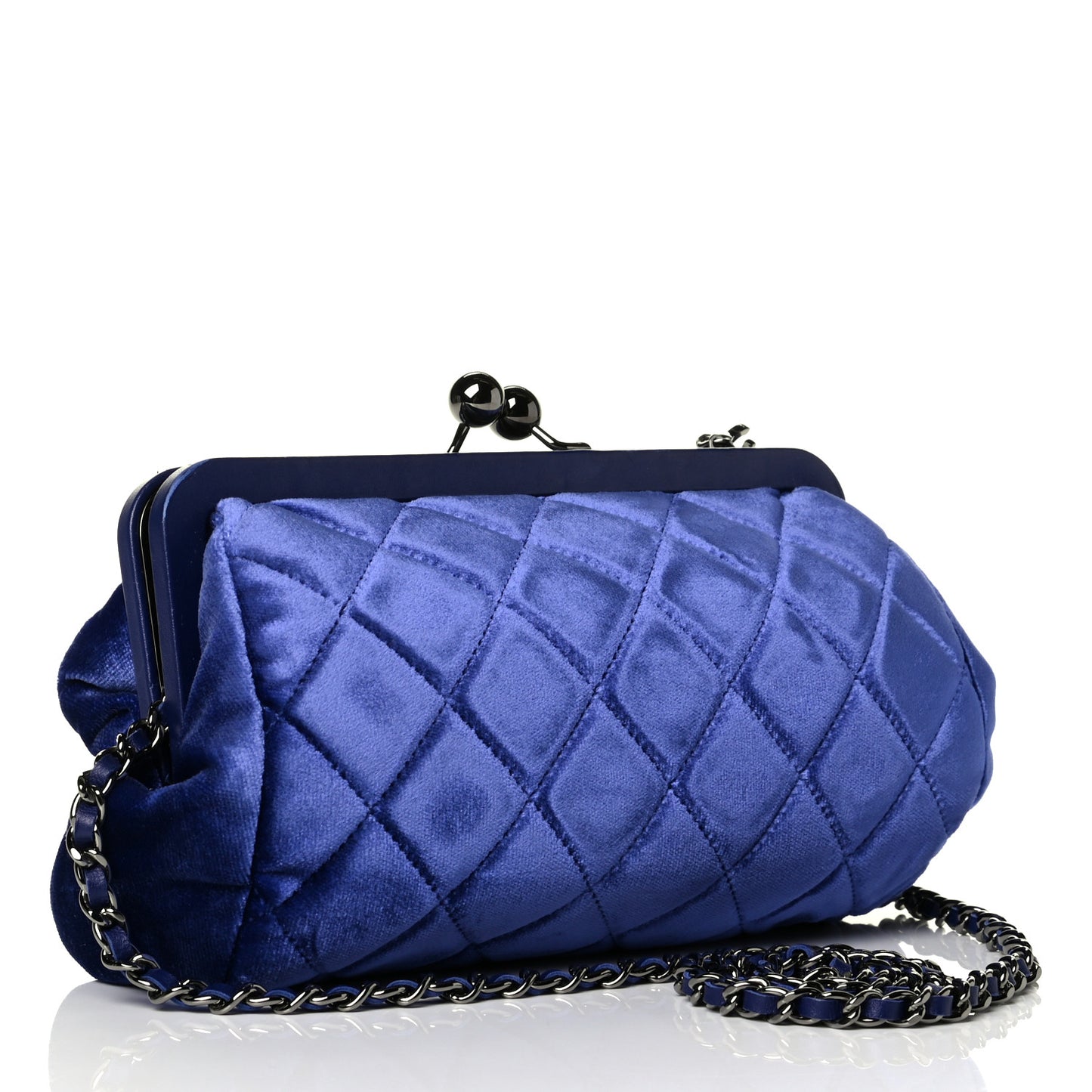 Velvet Quilted Kiss Lock Evening Bag Blue