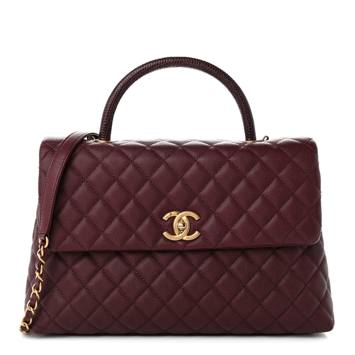 Caviar Lizard Quilted Medium Coco Handle Flap Burgundy