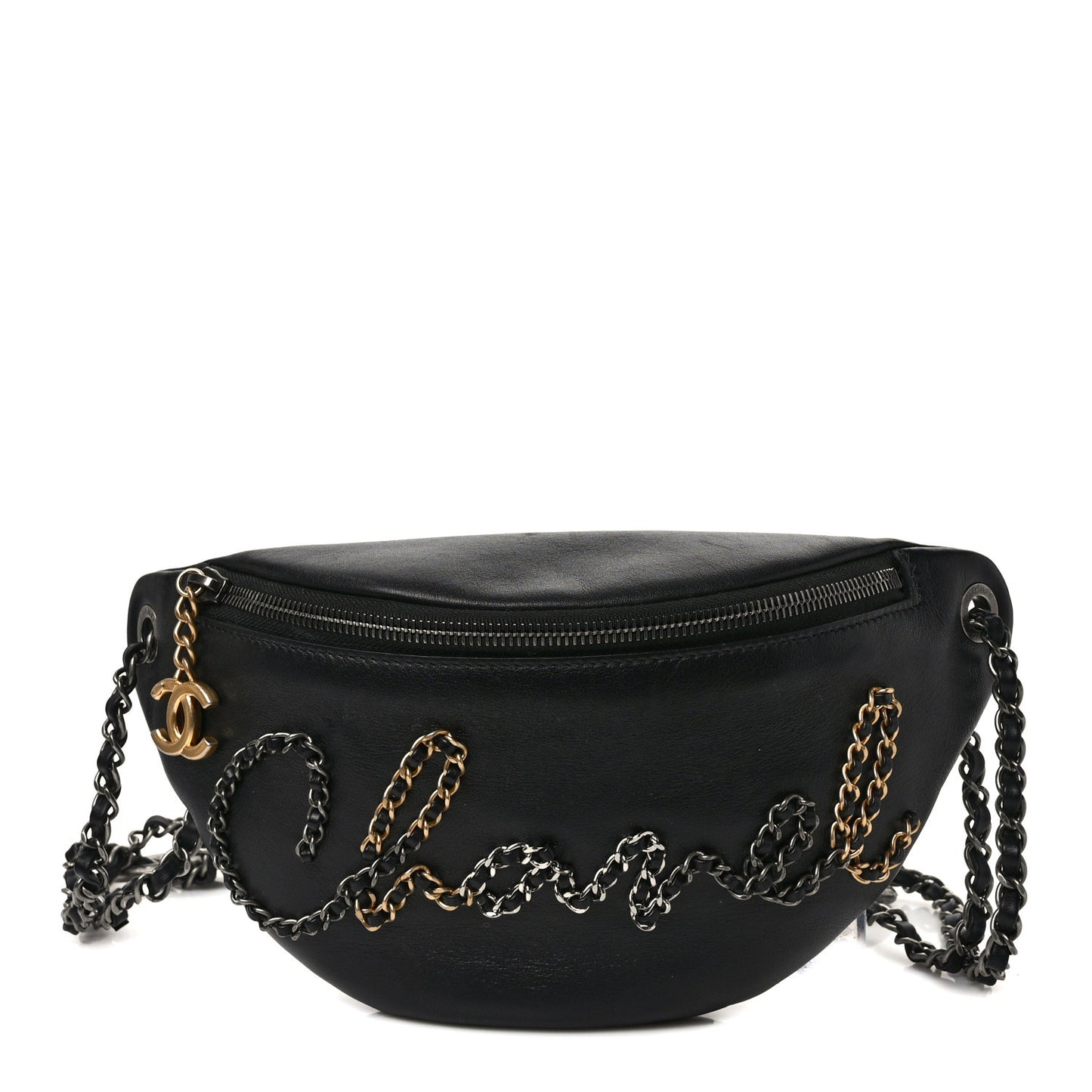 Calfskin Chain 20s Signe Waist Bag Black