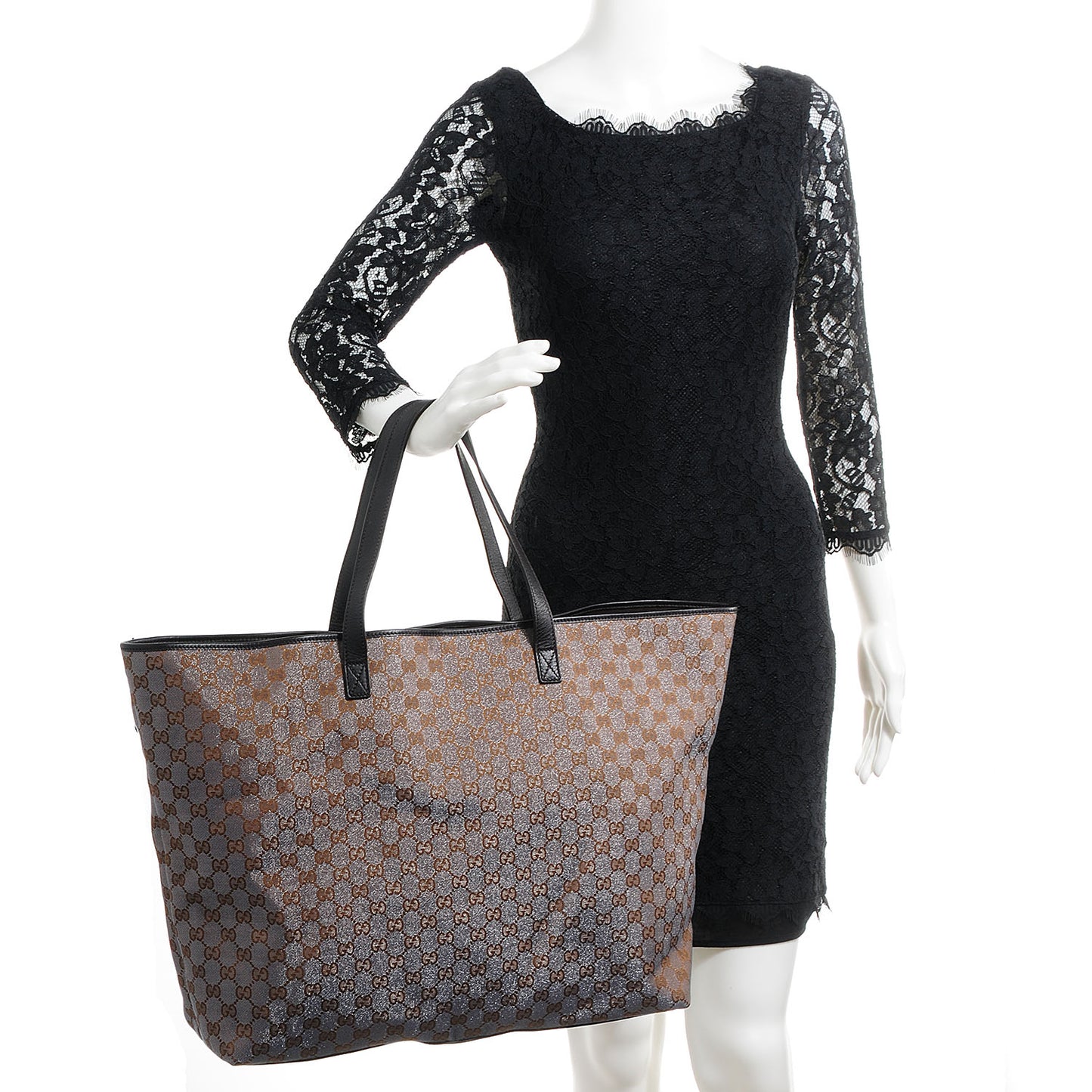 Metallic Monogram XL Shopper Tote Black