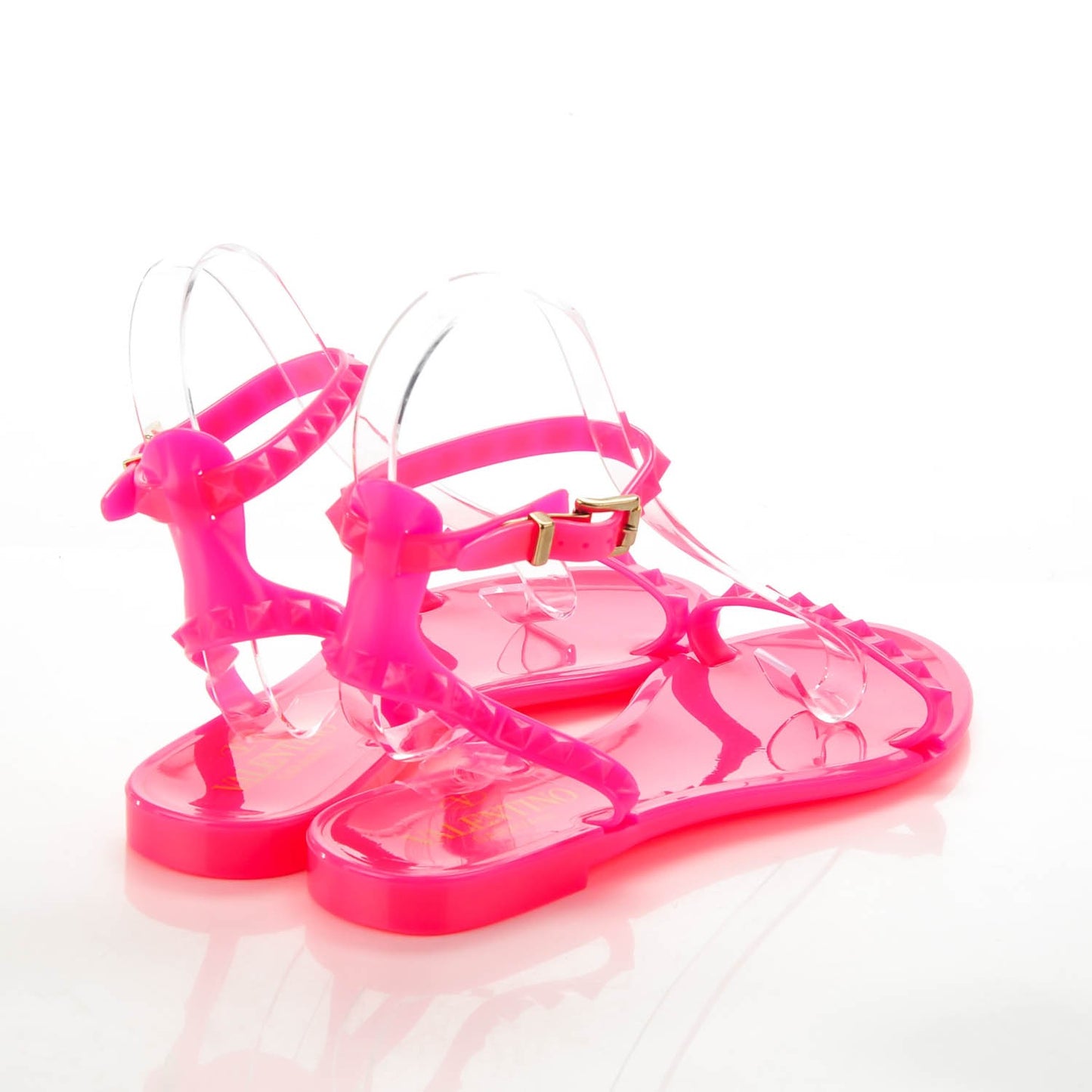 PVC Jelly Rockstud Ankle Strap Flat Sandals 35 Fuxia Fluo