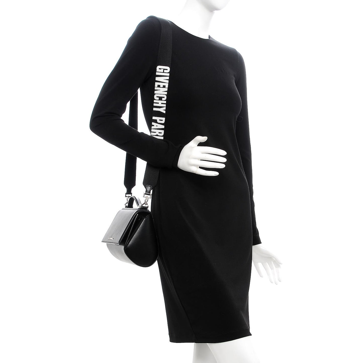 Calfskin Mini Pandora Box Logo Strap Crossbody Bag Black