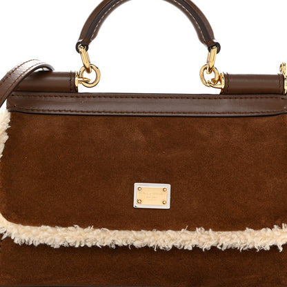 Dolce & Gabbana Suede Shearling Mini Miss Sicily Satchel Marrone Caffe Latte 7 of 10