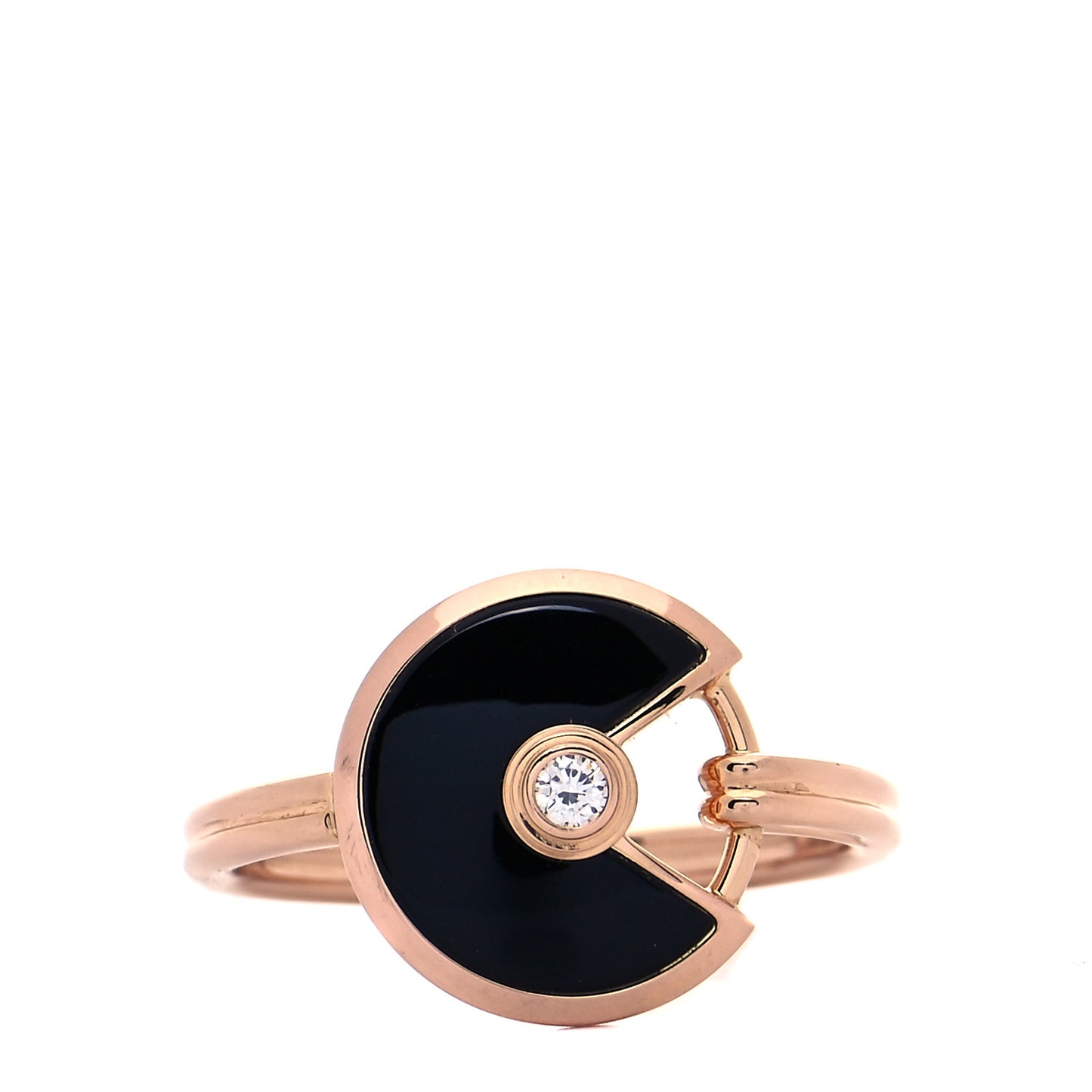 18K Pink Gold Diamond Black Onyx Amulette de Cartier Ring 51 5.5