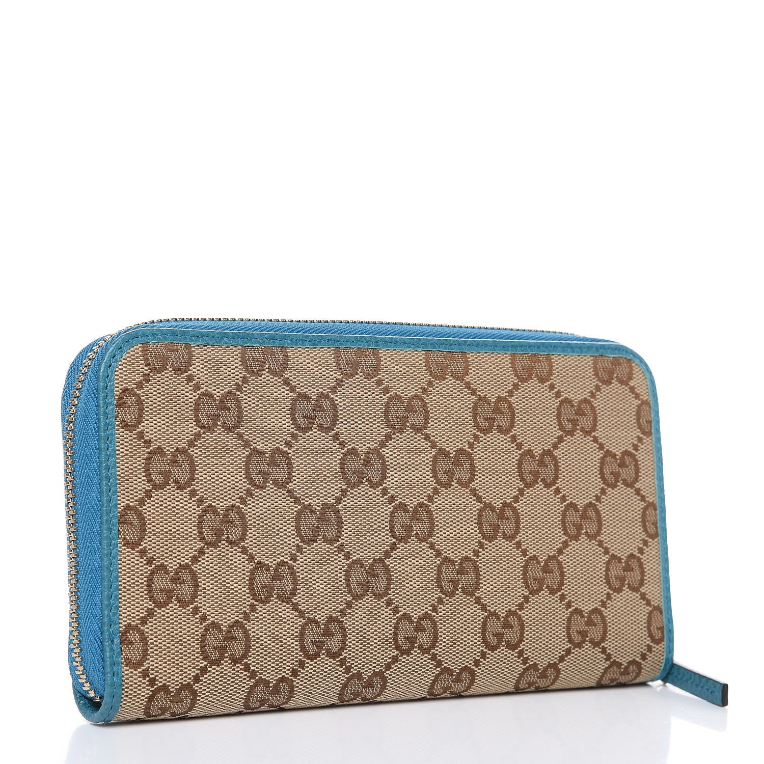 Gucci Monogram Dollar Calfskin Zip Around Wallet Beige Ebony Deep Cobalt 3 of 10