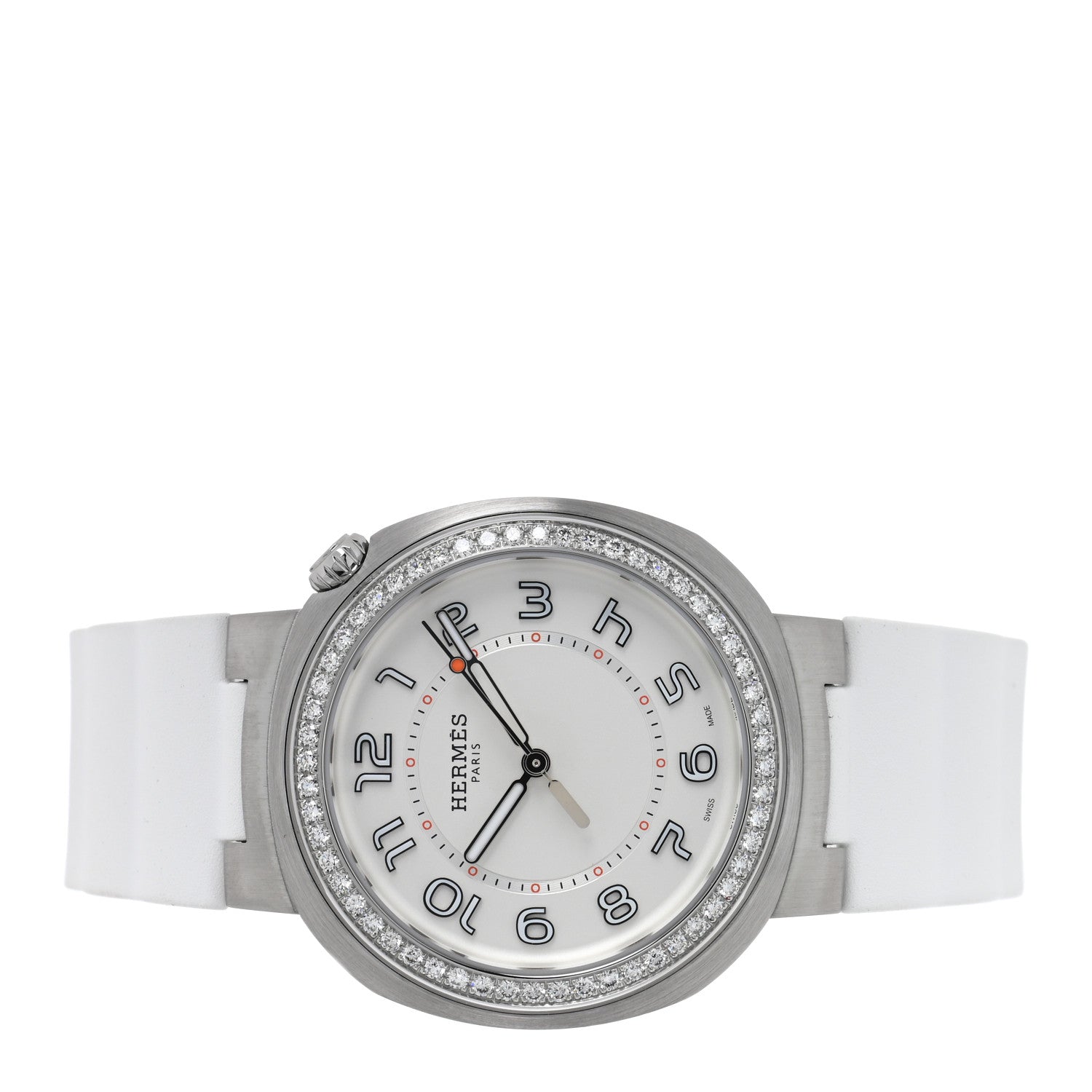 Hermes Stainless Steel Rubber Diamond Bezel 36mm Cut Automatic Watch Blanc 2 of 4