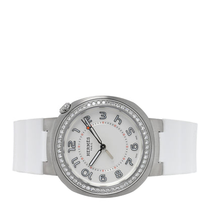 Hermes Stainless Steel Rubber Diamond Bezel 36mm Cut Automatic Watch Blanc 2 of 4