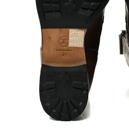 Chanel Sheepskin Quilted CC Tall Lace Up Combat Boots 41 Dark Brown 8 of 14