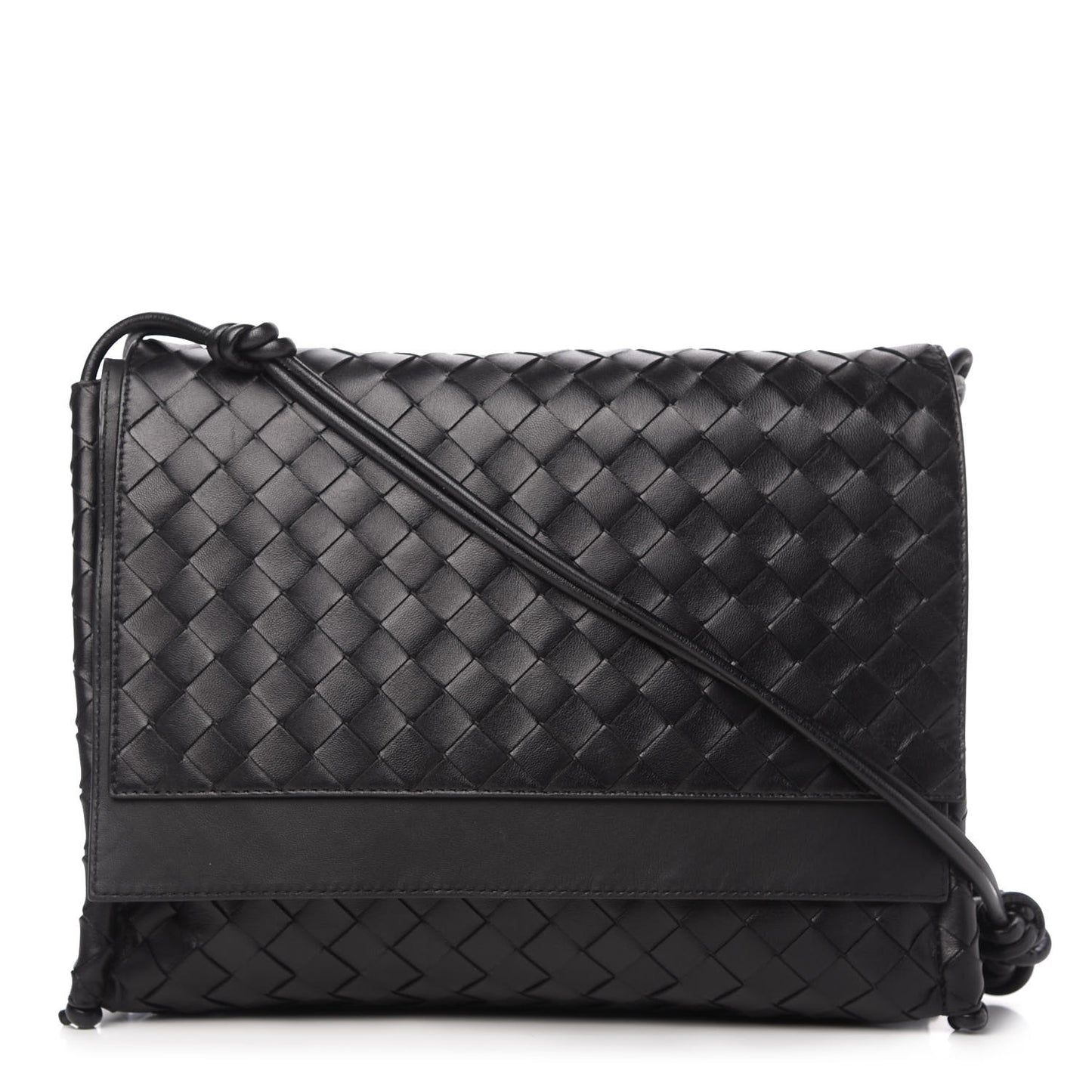 Nappa Intrecciato Medium Knot Flap Crossbody Black