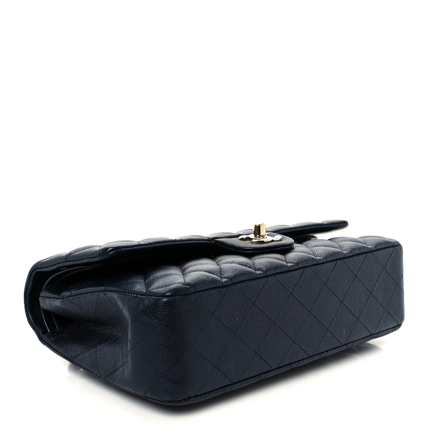 Caviar Quilted Medium Double Flap Navy