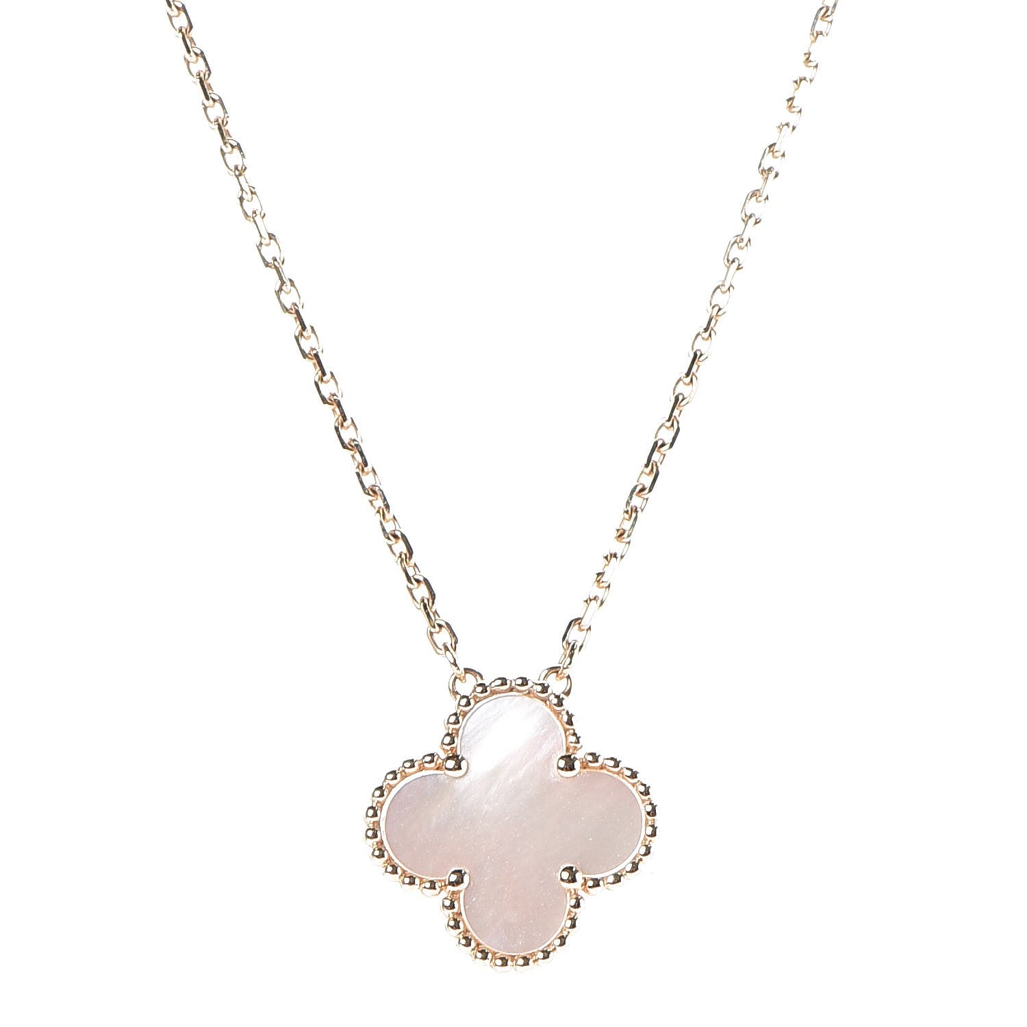 Van Cleef & Arpels 18K Yellow Gold Mother of Pearl Vintage Alhambra Pendant Necklace 4 of 7