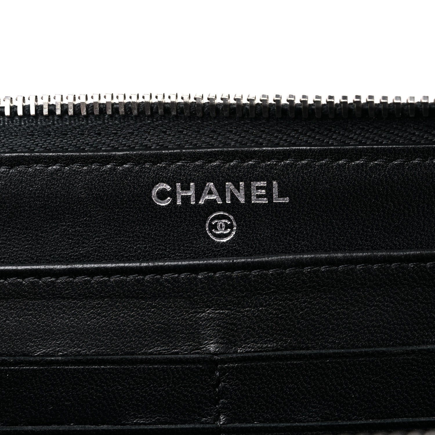 Chanel Lambskin Camellia Embossed Large Zip Around Gusset Wallet Black White 6 of 18
