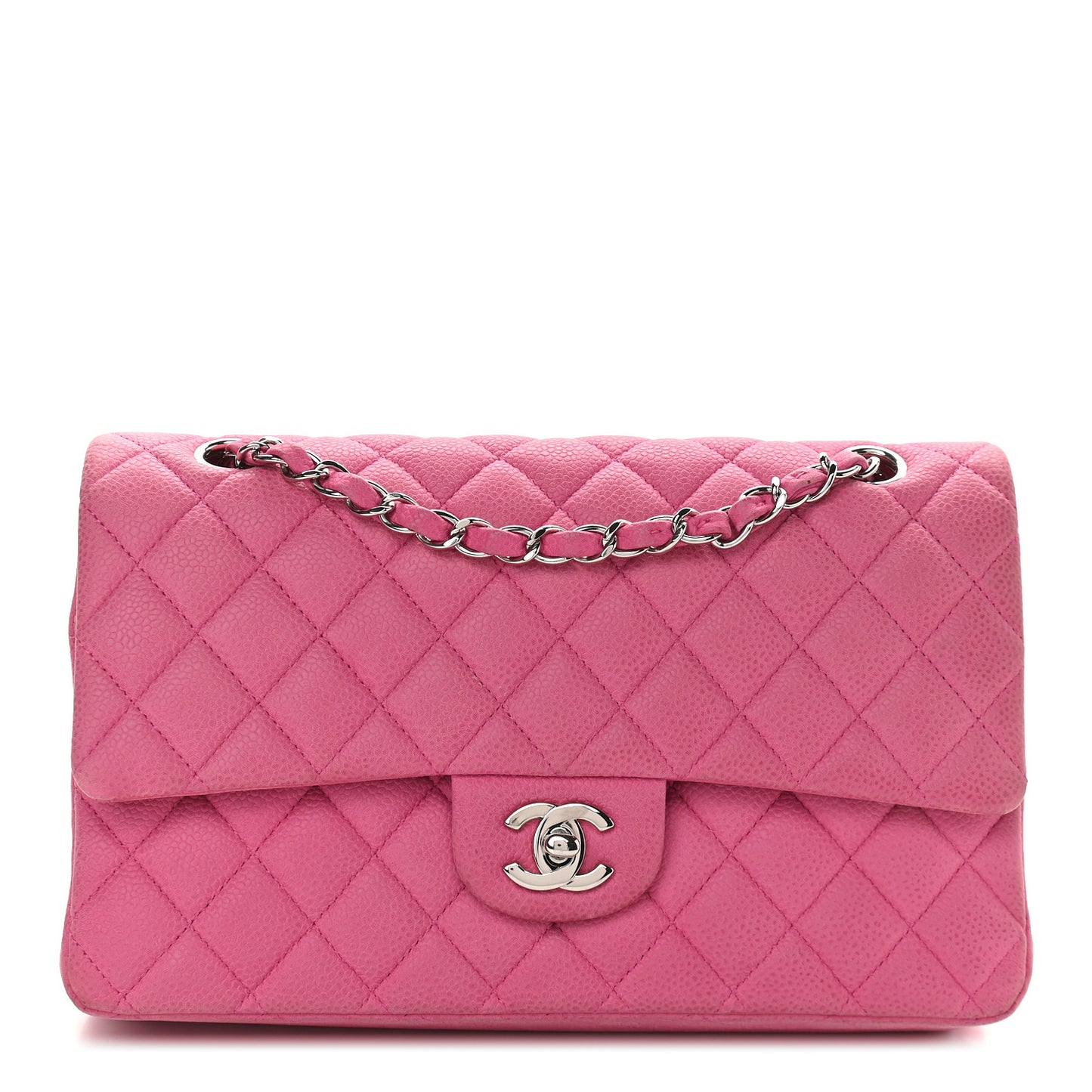 Iridescent Caviar Quilted Medium Double Flap Pink