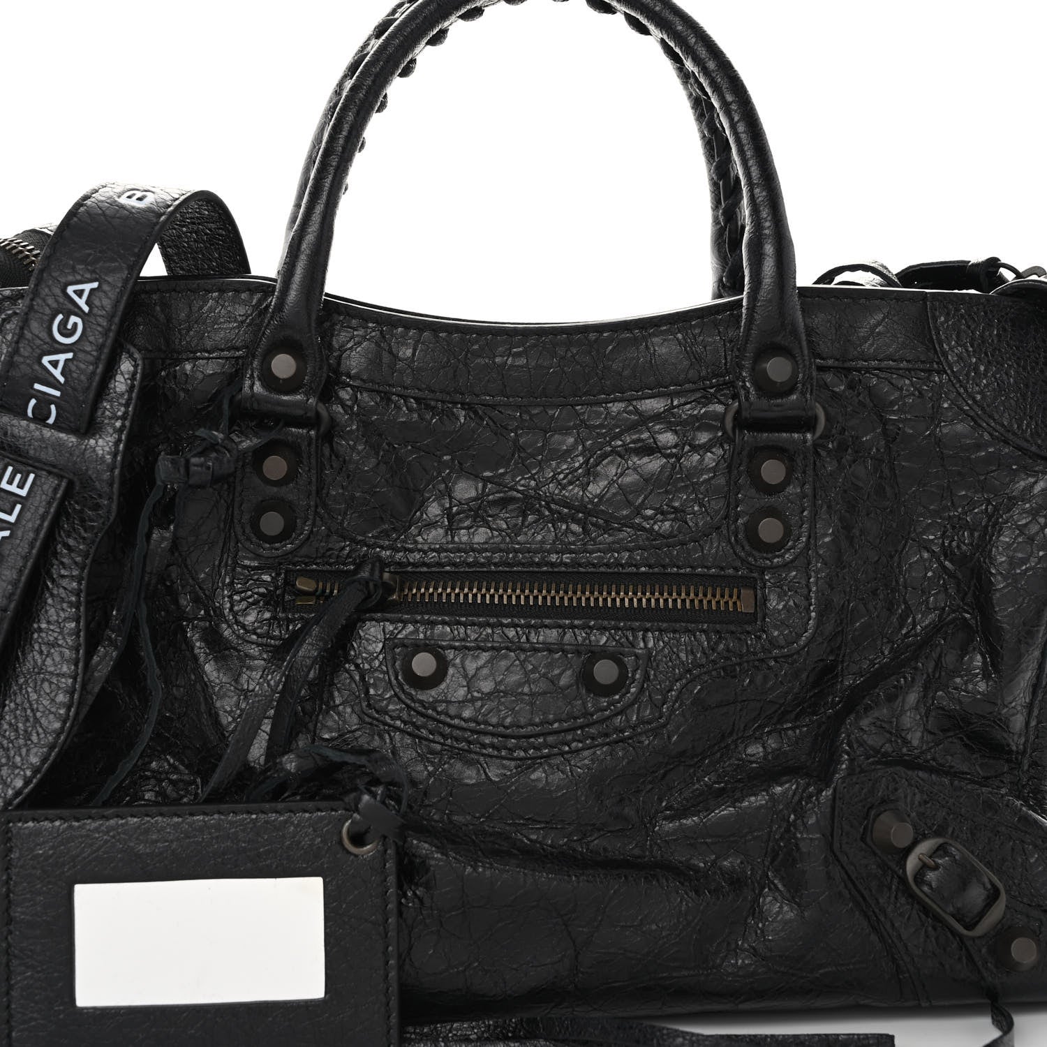 Balenciaga Agneau Classic Hardware S City Logo Strap Black White 7 of 9