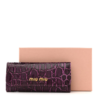 Miu Miu Calfskin Crocodile Embossed Card Holder Key Ring Petunia 11 of 11